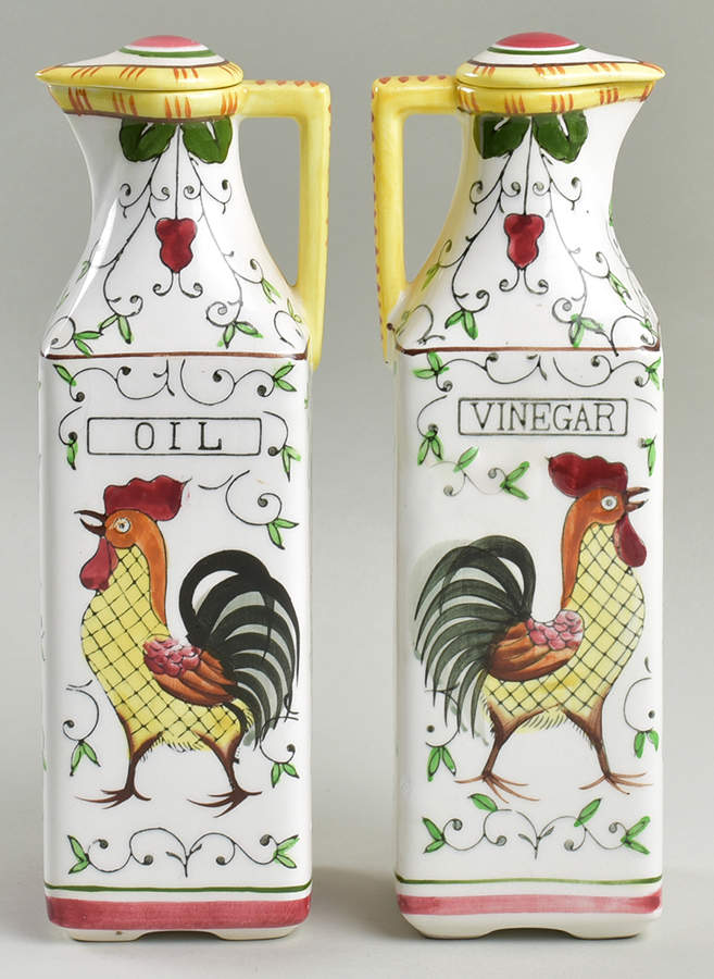 Early Provincial Square Vinegar and Oil Set with Stoppers by Ucagco-1