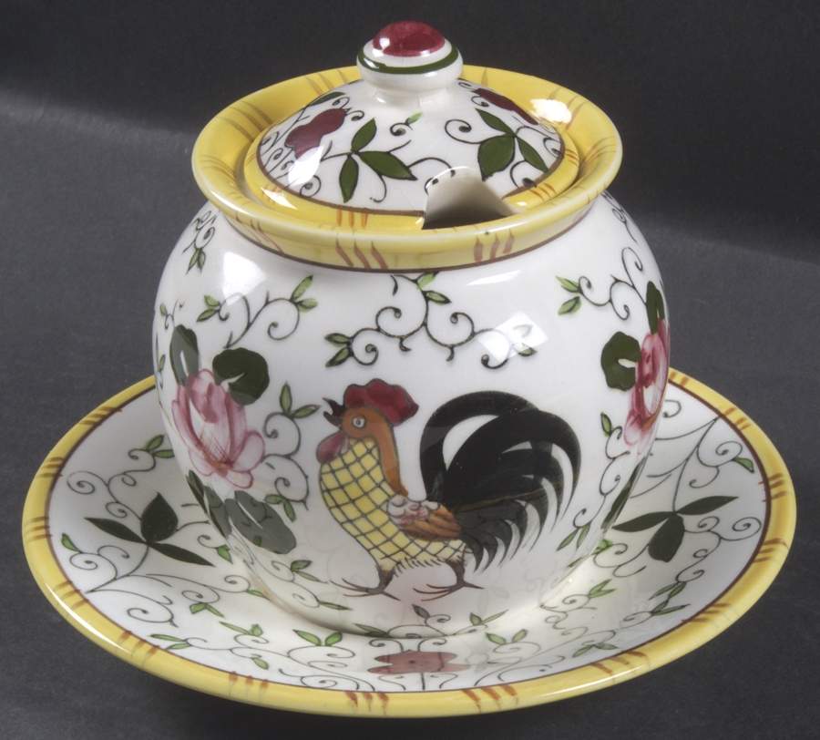 Early Provincial Jam/Jelly & Lid w/Attached Underplate by Ucagco-1