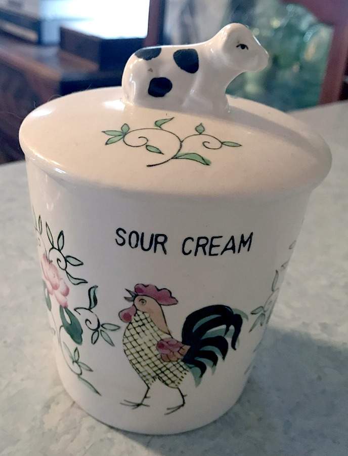 Early Provincial Sour Cream Jar & Lid by Ucagco-1
