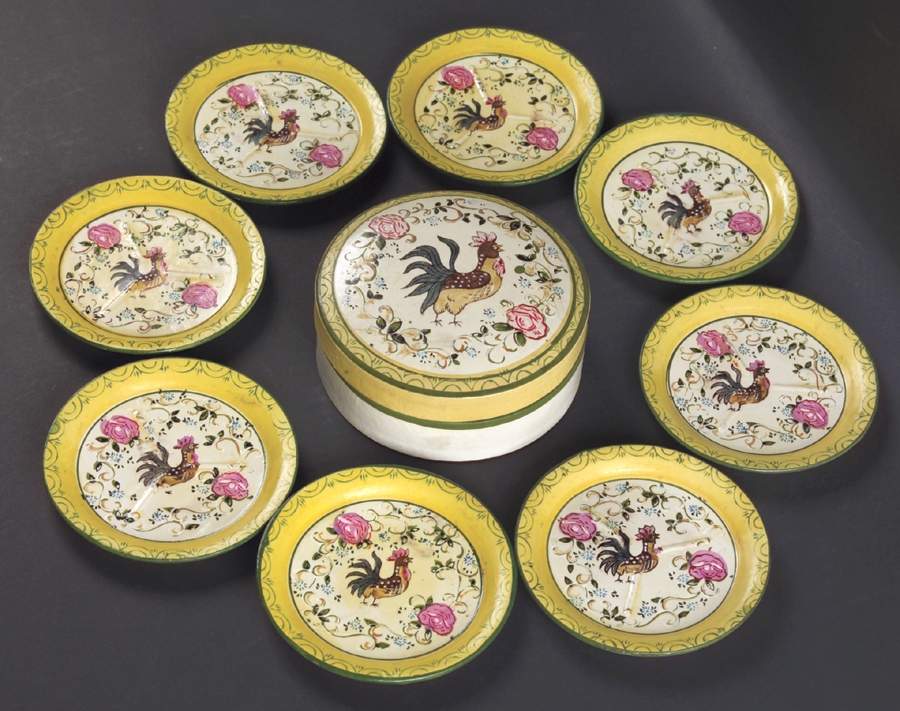 Early Provincial Coaster Set - 9 Piece (8 Coasters & Round Box) by Ucagco-1