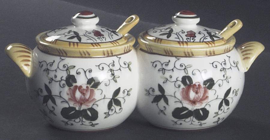 Early Provincial Double Jam/Jelly & Lids w/Spoons by Ucagco-1
