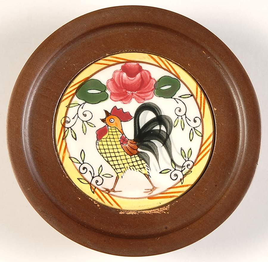 Early Provincial Ceramic Center Wood Frame Coaster by Ucagco-1
