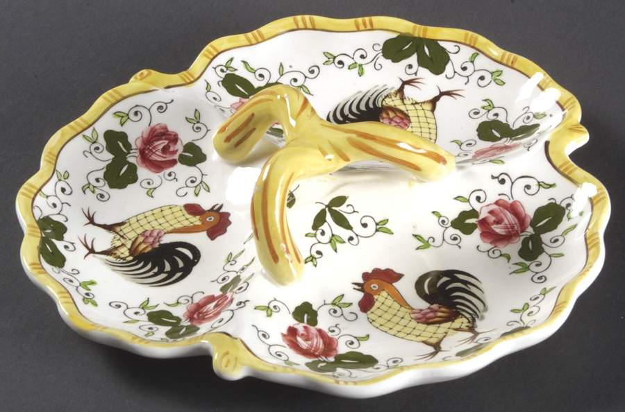 Early Provincial 3-Part Relish with Center Ceramic Handle by Ucagco-1