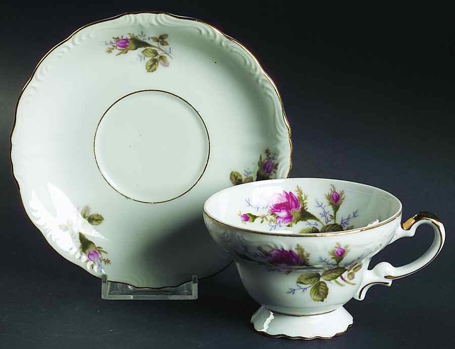 Moss Rose Footed Cup & Saucer Set by Ucagco-1