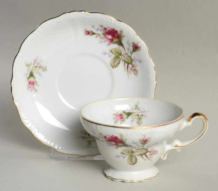 Moss Rose Footed Cup & Saucer Set by Ucagco-1