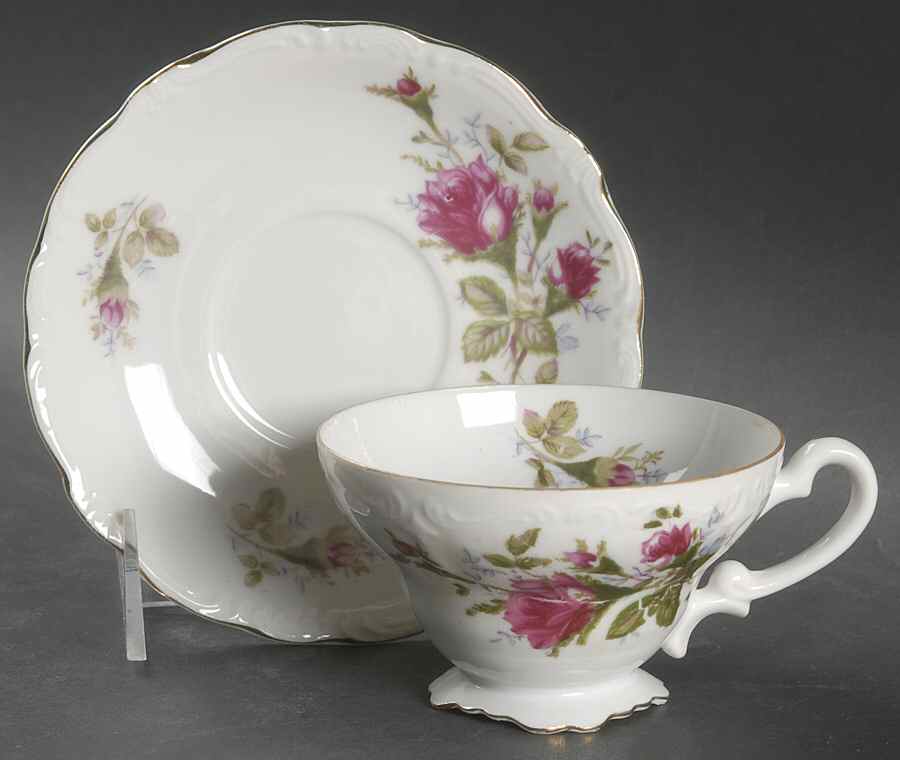 Moss Rose Footed Cup & Saucer Set by Ucagco-1