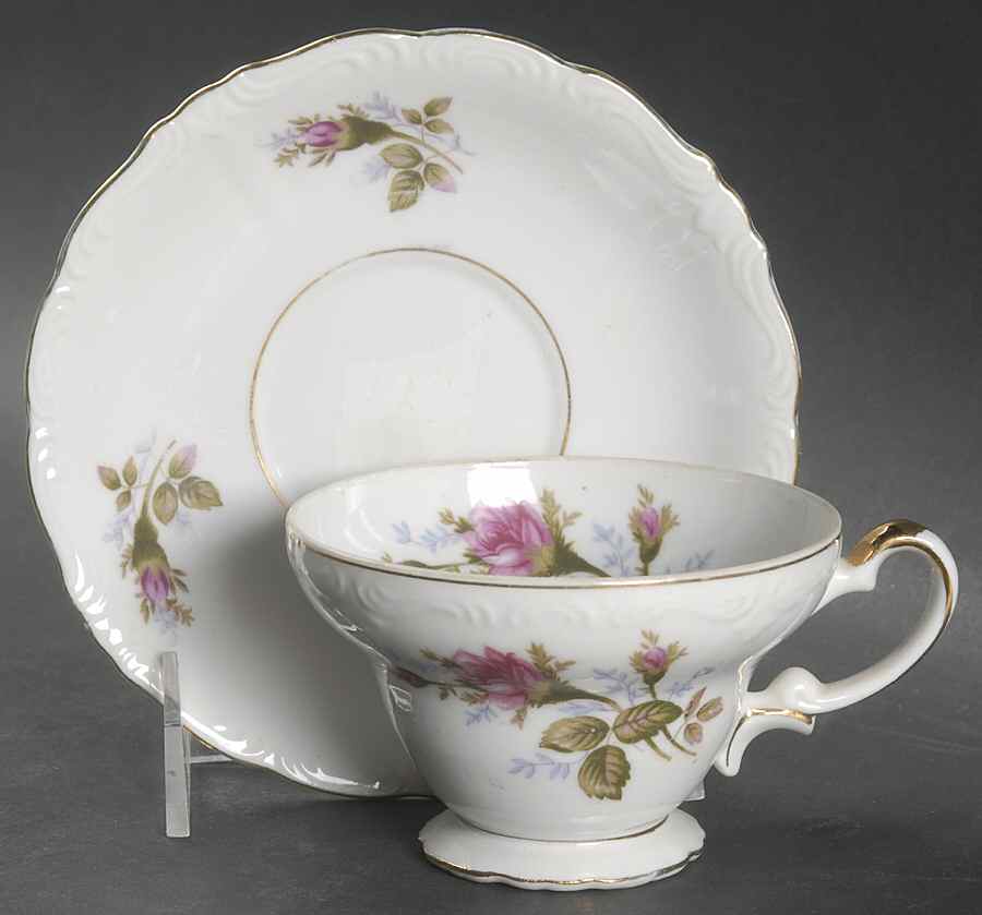 Moss Rose Footed Cup & Saucer Set by Ucagco-1