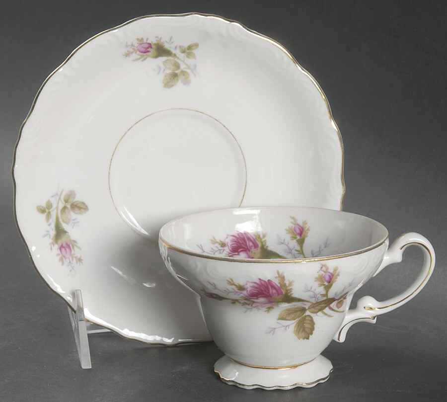 Moss Rose Footed Cup & Saucer Set by Ucagco-1