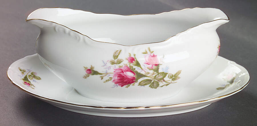 Old Rose Gravy Boat with Attached Underplate by Ucagco-1