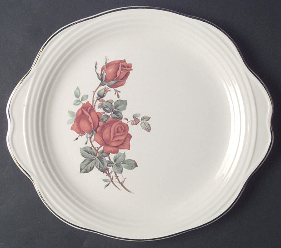 American Beauty Rose Handled Cake Plate by Universal-1