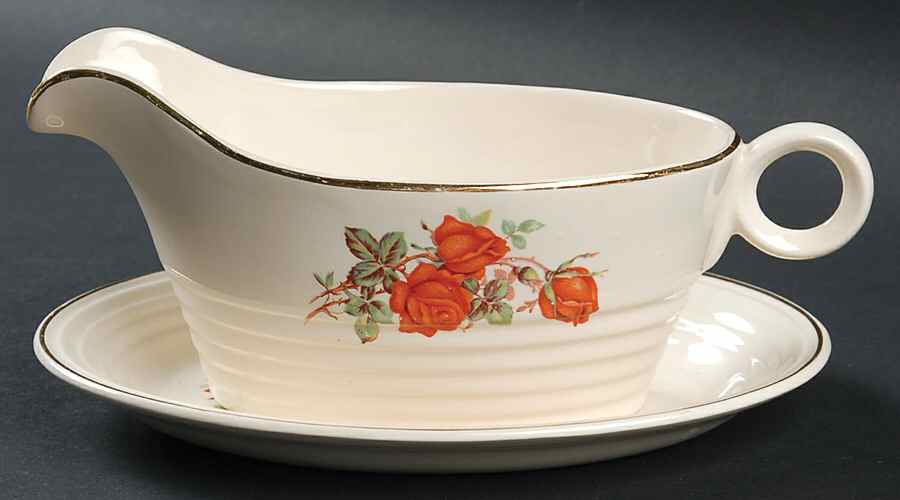 American Beauty Rose Gravy Boat & Underplate/Relish by Universal-1