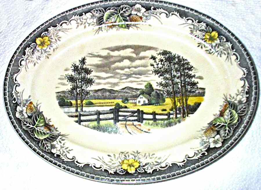 Meadow-Rural Scenery 12" Oval Serving Platter by Japan-1