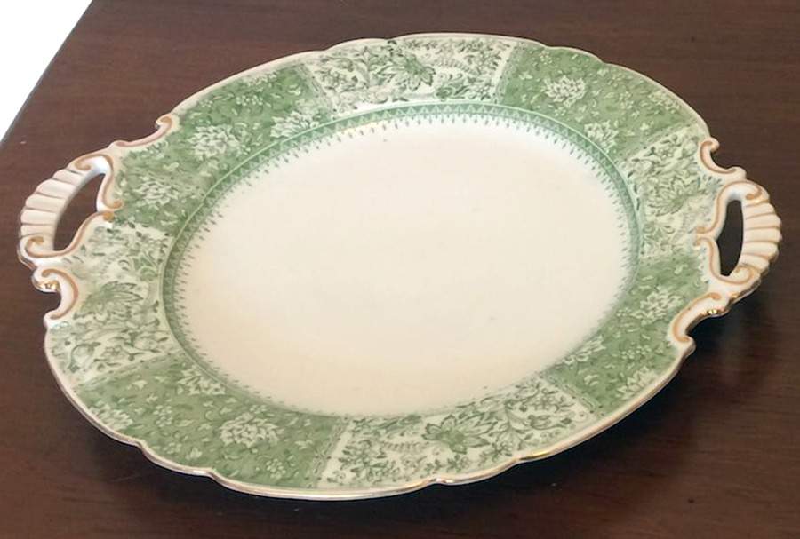 1099 Green Handled Cake Plate by Unknown Manufacturer-1