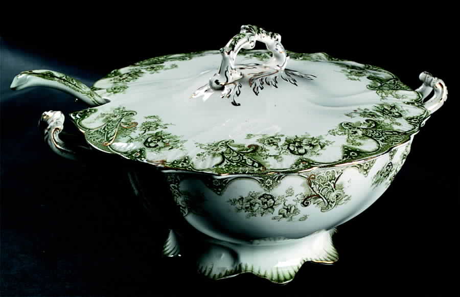 Victoria Green Tureen & Lid w/Ladle by Upper Hanley-1