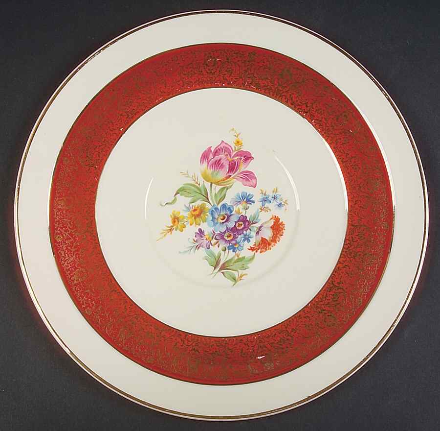 Royal Dresden Maroon Cake Plate by USA-1