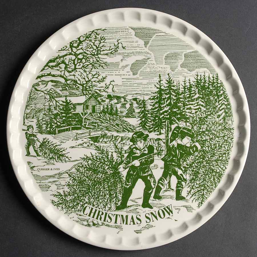Currier and Ives Green Cake Plate by Royal (USA)-1