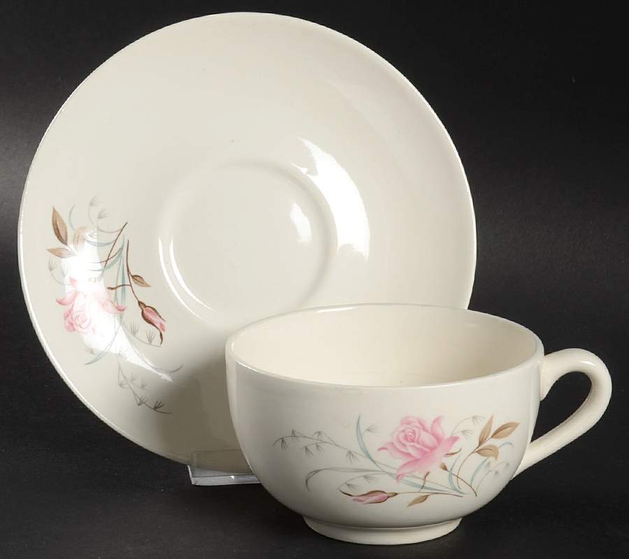 Mt. Rose Flat Cup & Saucer Set by Mount Clemens-1