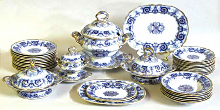 Doric (Flow Blue) Tureen & Lid w/Underplate by Wood & Brownfield-1