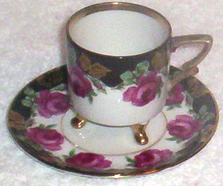 Damask Rose Footed Demitasse Cup & Saucer Set by Norcrest-1