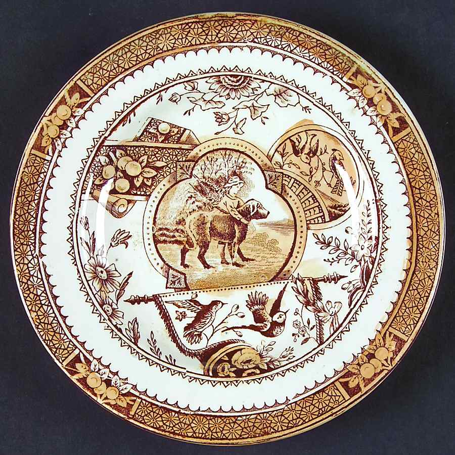 Girl with Pets-Brown Child's Plate by Allerton's-1