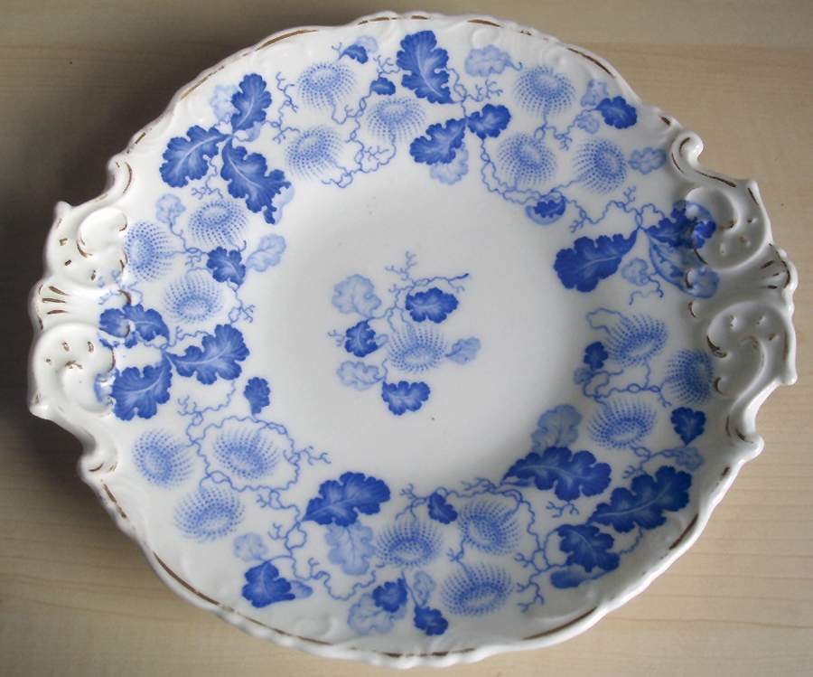 Oak Leaf Blue Handled Cake Plate by Unknown Manufacturer-1