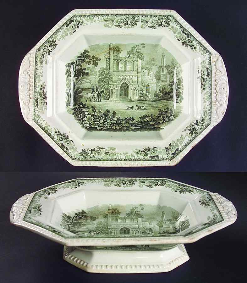 Ruins Green Octagonal Vegetable No Lid by Minton-1