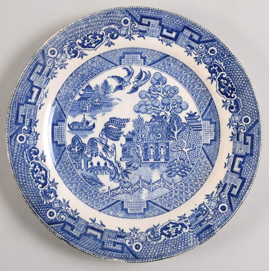 Willow (Blue, No Marks) Luncheon Plate by Unknown Manufacturer-1