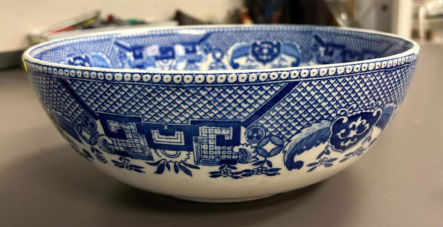 Willow (Blue, No Marks) 9" Round Vegetable Bowl by Unknown Manufacturer-1