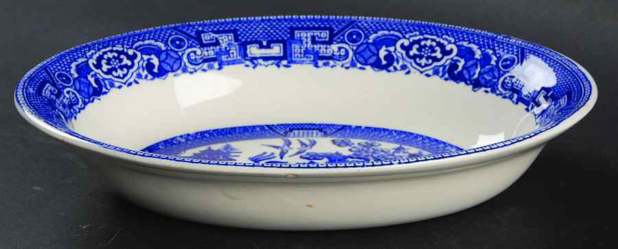 Willow (Blue, No Marks) 9" Oval Vegetable Bowl by Unknown Manufacturer-1