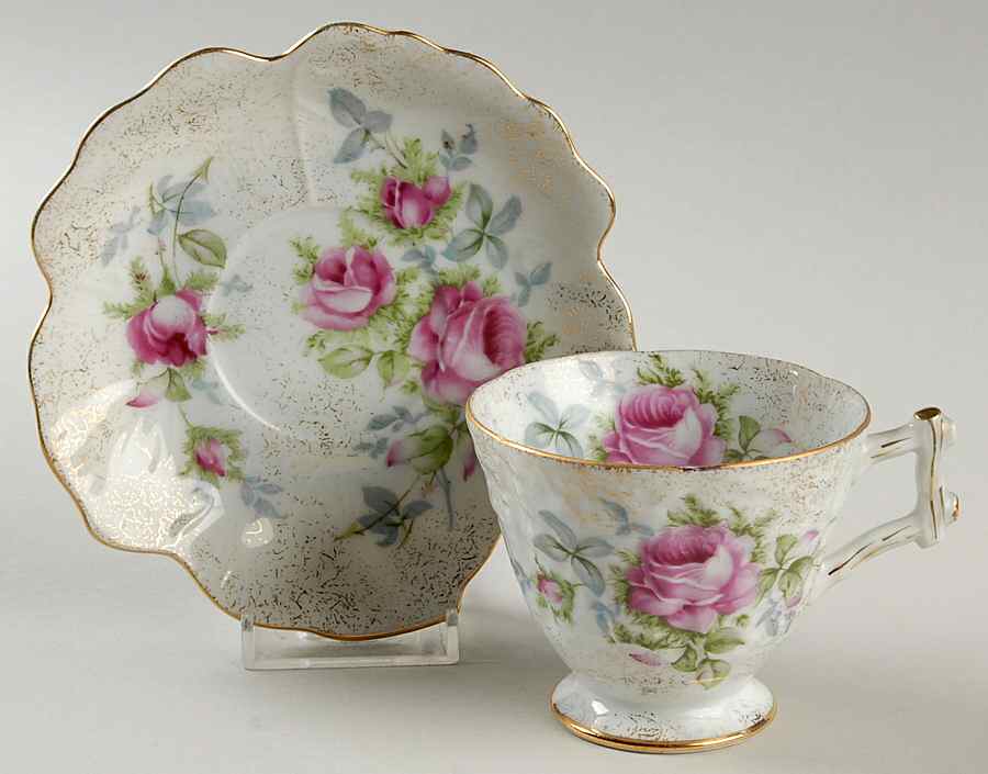 Dresden Rose Footed Cup & Saucer Set by Norcrest-1