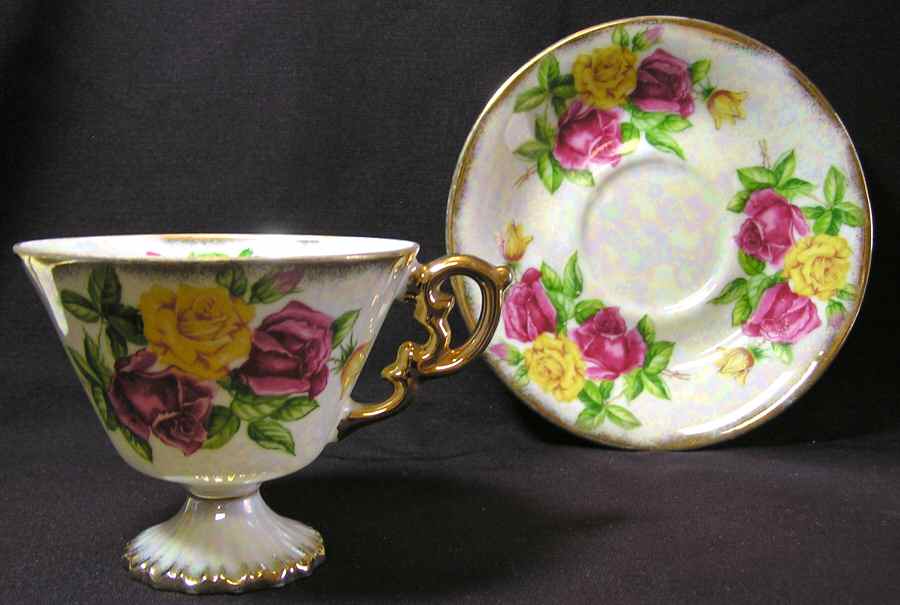 June Rose Footed Cup & Saucer Set by Ucagco-1