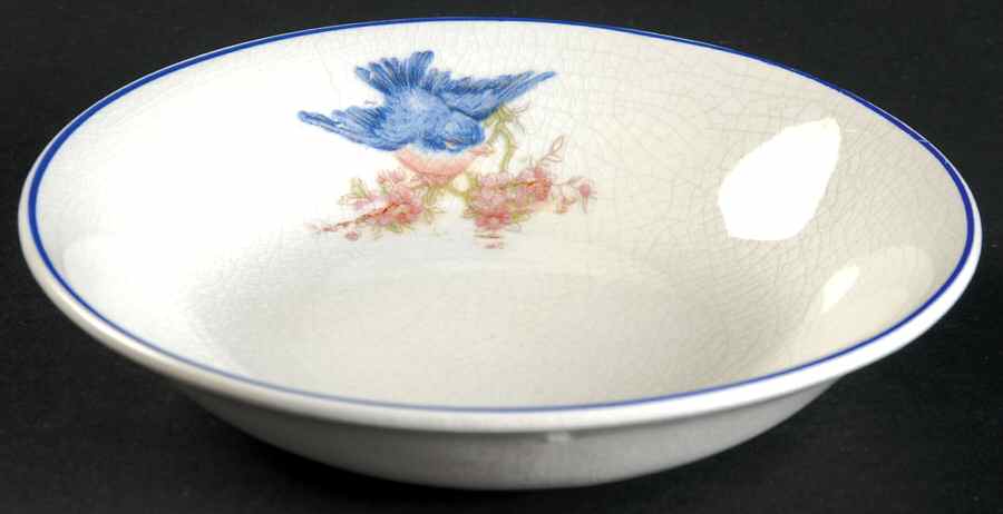 Bluebird (Mo Marks, Blue Trim) Fruit/Dessert (Sauce) Bowl by Unknown Manufacturer-1