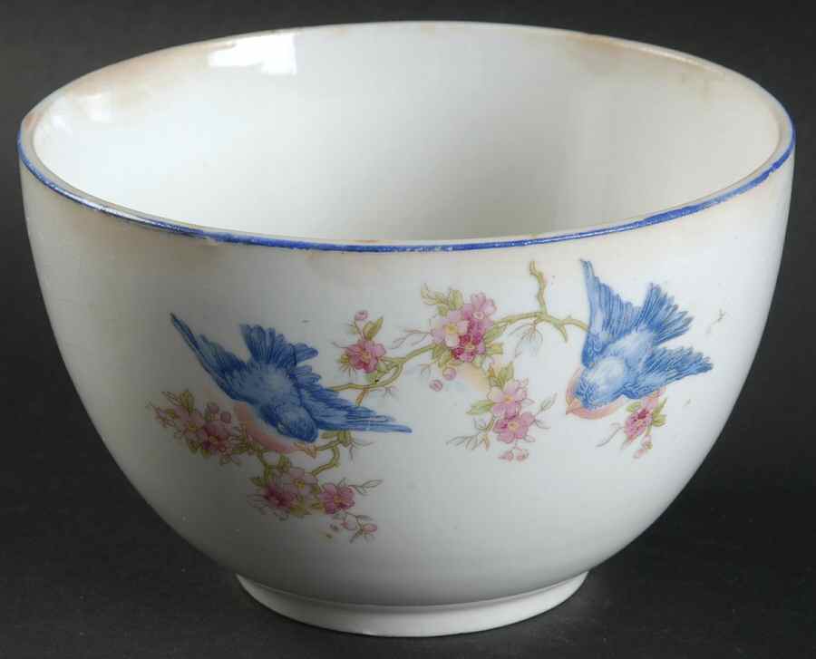 Bluebird (Mo Marks, Blue Trim) Cranberry Bowl by Unknown Manufacturer-1