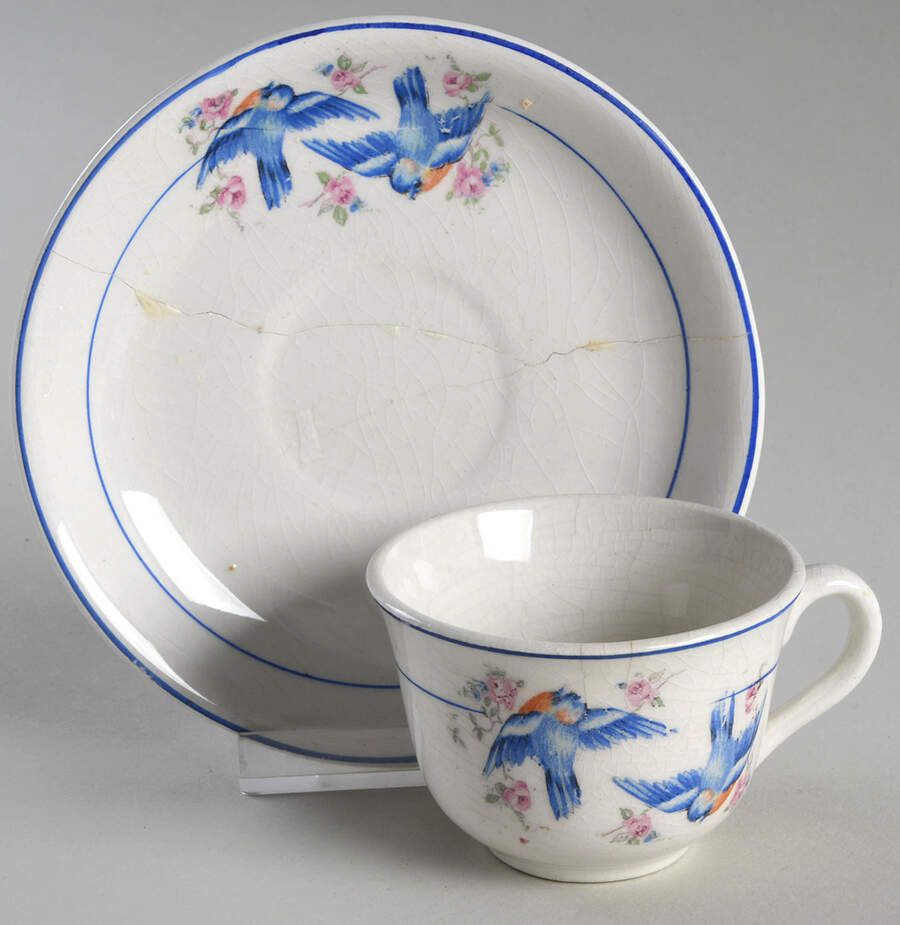 Bluebird (Blue Trim & Band, No Marks) Flat Demitasse Cup & Saucer Set by Unknown Manufacturer-1