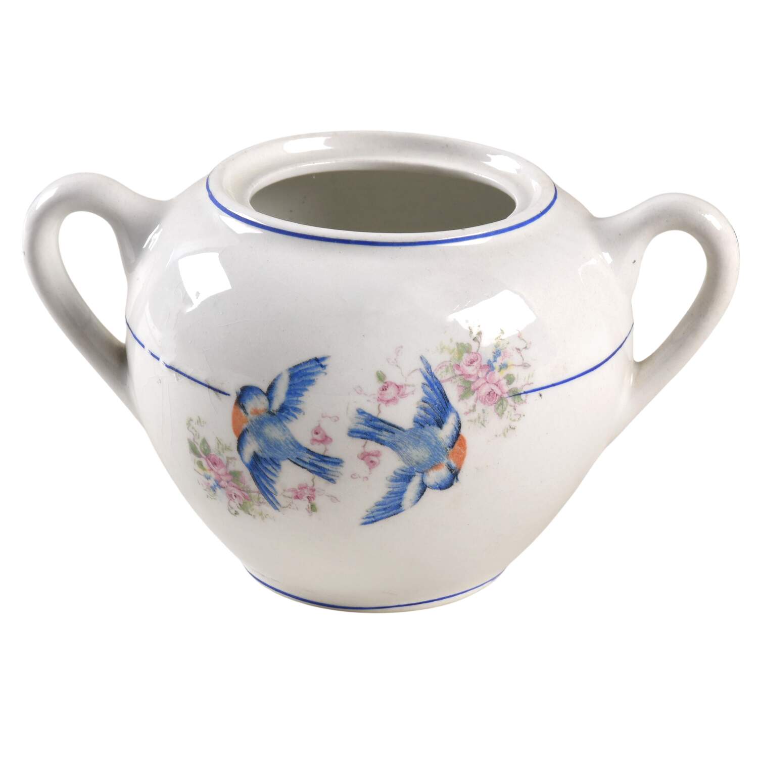 Bluebird (Blue Trim & Band, No Marks) Sugar Bowl No Lid by Unknown Manufacturer-1