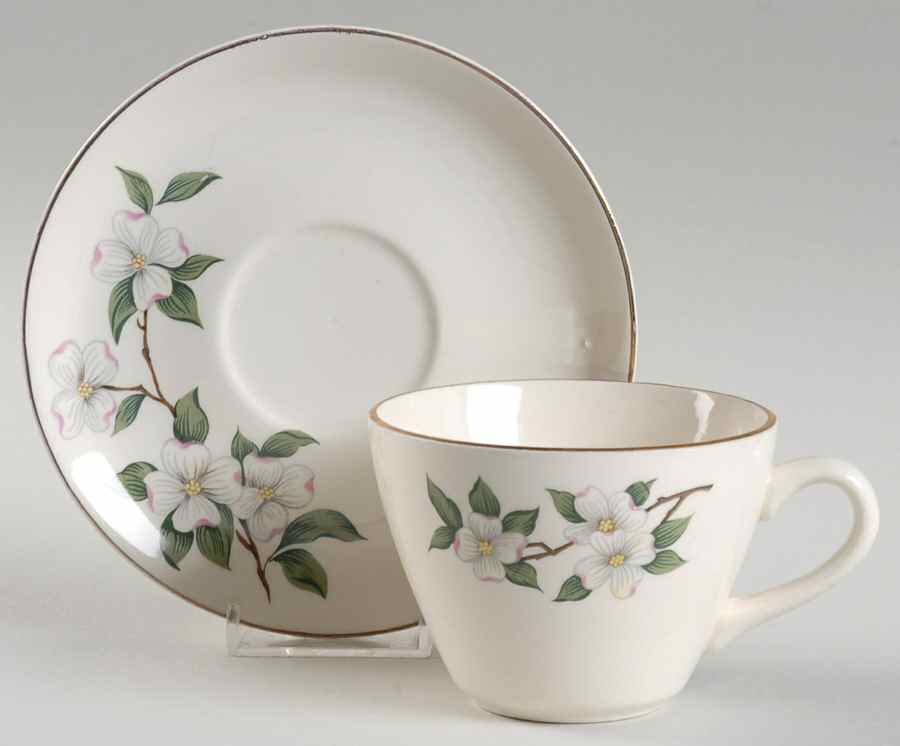 HAR79 GOLD TRIM Flat Cup & Saucer Set by Harker-1