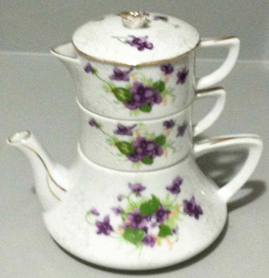 Sweet Violets Mini Teapot Stacking Set (Creamer, Sugar) by Norcrest-1