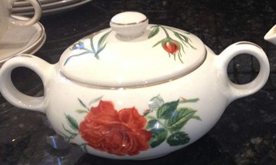 Crimson Rose Sugar Bowl & Lid by Salem-1