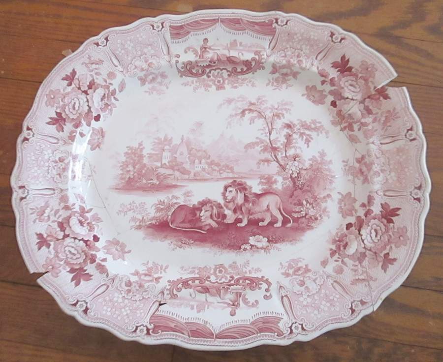 Africana Pink 16" Oval Serving Platter by Edward & George Phillips-1