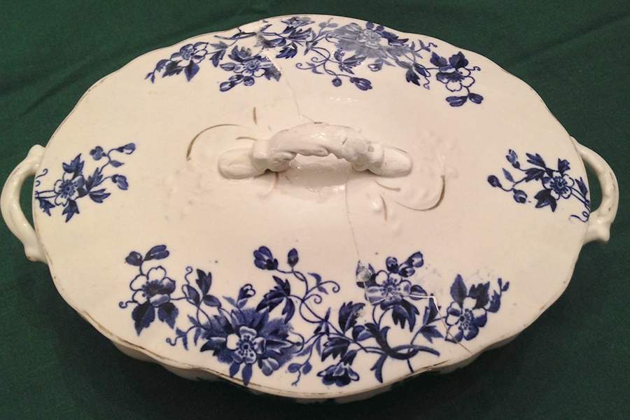 Severn Blue Oval Covered Vegetable by Crescent Pottery (USA)-1