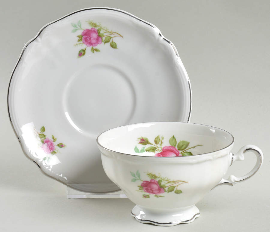 Provincial Rose (Germany) Footed Cup & Saucer Set by Victoria (Germany)-1