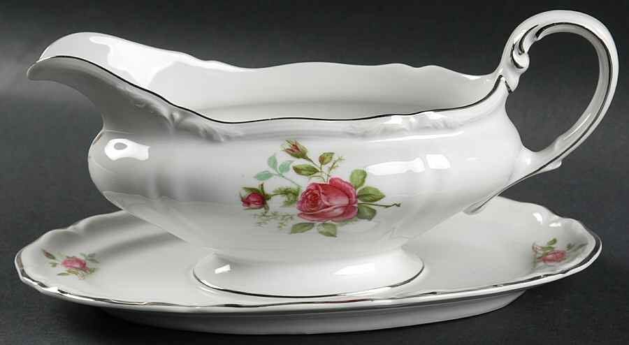 Provincial Rose (Germany) Gravy Boat with Attached Underplate by Victoria (Germany)-1