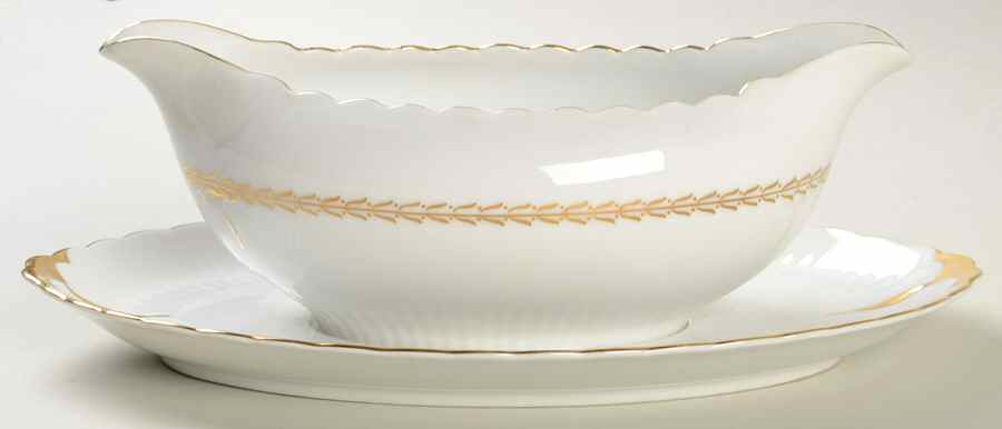 Sunburst Gravy Boat with Attached Underplate by Victorian (Japan)-1