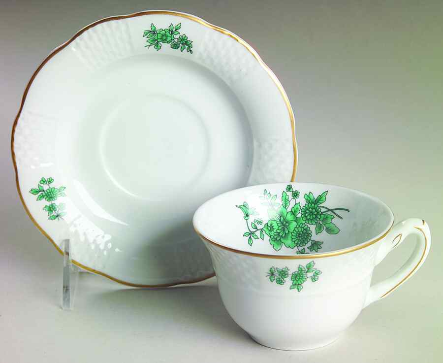 Green Rose Flat Cup & Saucer Set by Vista Alegre-1