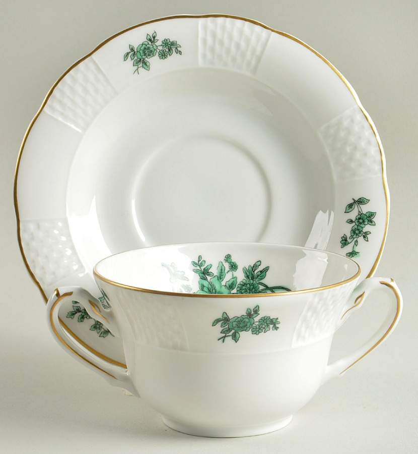 Green Rose Flat Cream Soup Bowl & Saucer Set by Vista Alegre-1