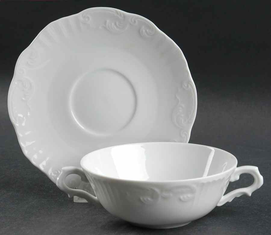Manueline White Flat Cream Soup Bowl & Saucer Set by Vista Alegre-1