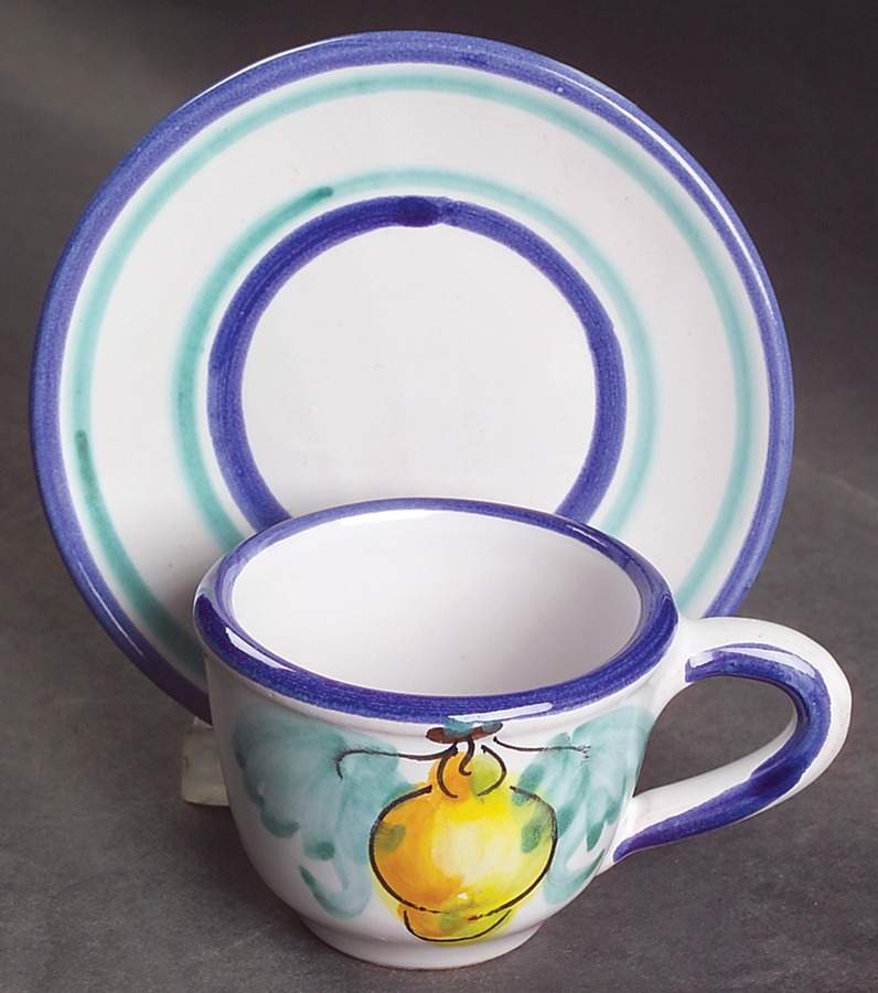 Buon Giorno Flat Demitasse Cup & Saucer Set by Vietri (Italy)-1
