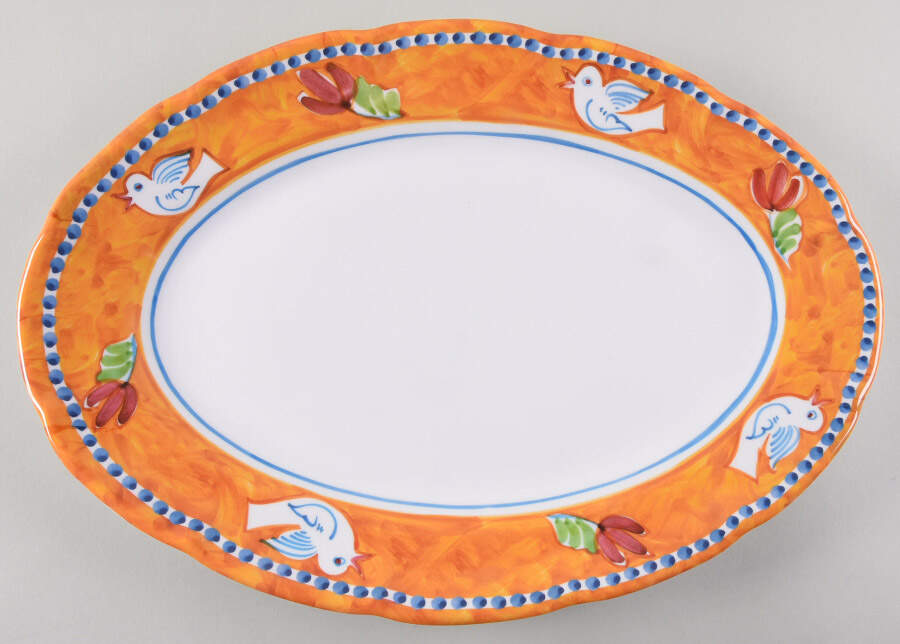 Campagna Bird (Uccello) 16" Melamine Oval Serving Platter by Vietri (Italy)-1