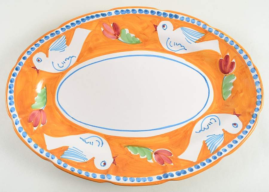 Campagna Bird (Uccello) 16" Oval Serving Platter by Vietri (Italy)-1