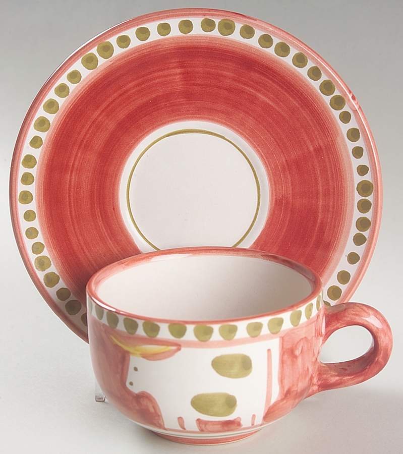 Campagna Cow (Mucca) Flat Cup & Saucer Set by Vietri (Italy)-1